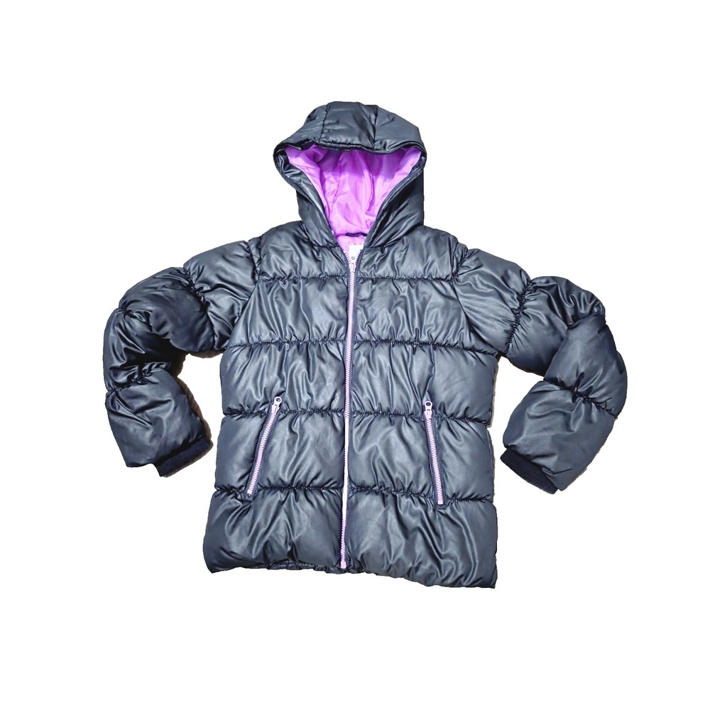 Old Navy Girl's Frost-Free Quilted Black‎ Jacket Hooded Winter Puffer Coat Sz L